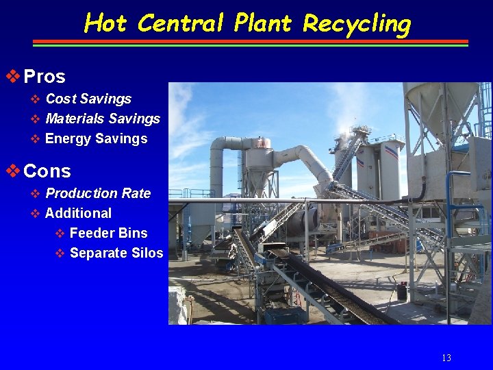 Hot Central Plant Recycling v Pros v Cost Savings v Materials Savings v Energy