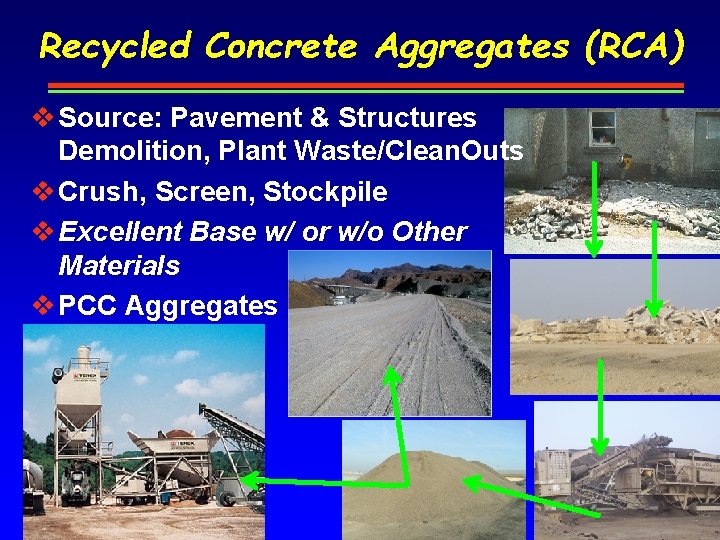 Recycled Concrete Aggregates (RCA) v Source: Pavement & Structures Demolition, Plant Waste/Clean. Outs v