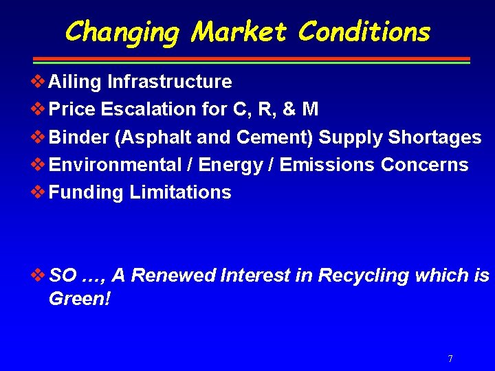 Changing Market Conditions v Ailing Infrastructure v Price Escalation for C, R, & M