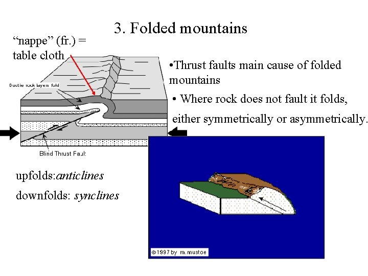 “nappe” (fr. ) = table cloth 3. Folded mountains • Thrust faults main cause