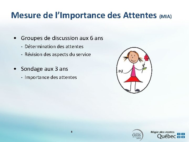 Mesure de l’Importance des Attentes (MIA) • Groupes de discussion aux 6 ans -