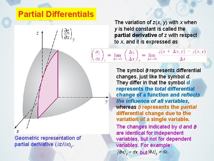 Partial Differentials The variation of z(x, y) with x when y is held constant Partial Differentials The variation of z(x, y) with x when y is held constant