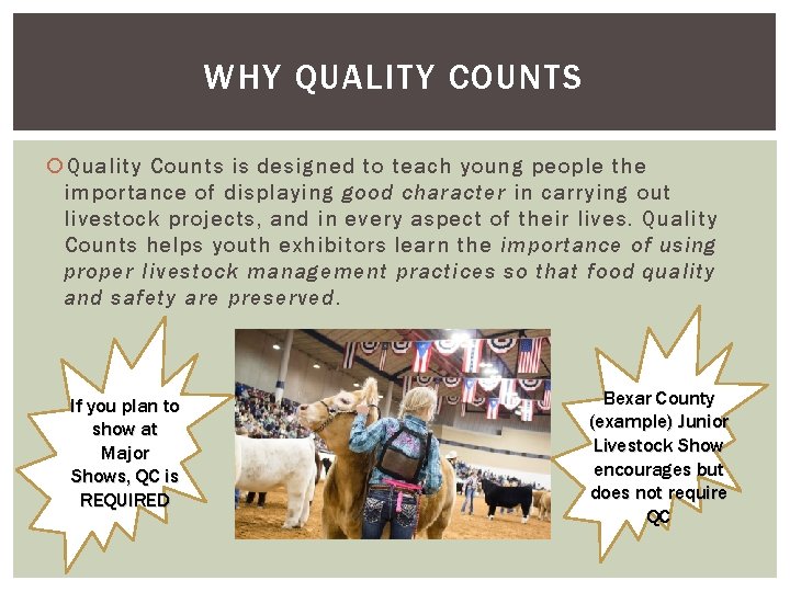 WHY QUALITY COUNTS Quality Counts is designed to teach young people the importance of