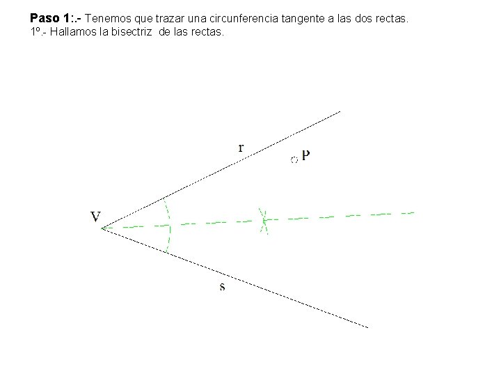 Paso 1: . - Tenemos que trazar una circunferencia tangente a las dos rectas.