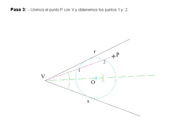 Paso 3: . - Unimos el punto P con V y obtenemos los puntos