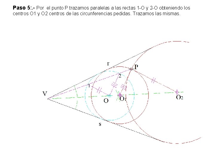 Paso 5: . - Por el punto P trazamos paralelas a las rectas 1