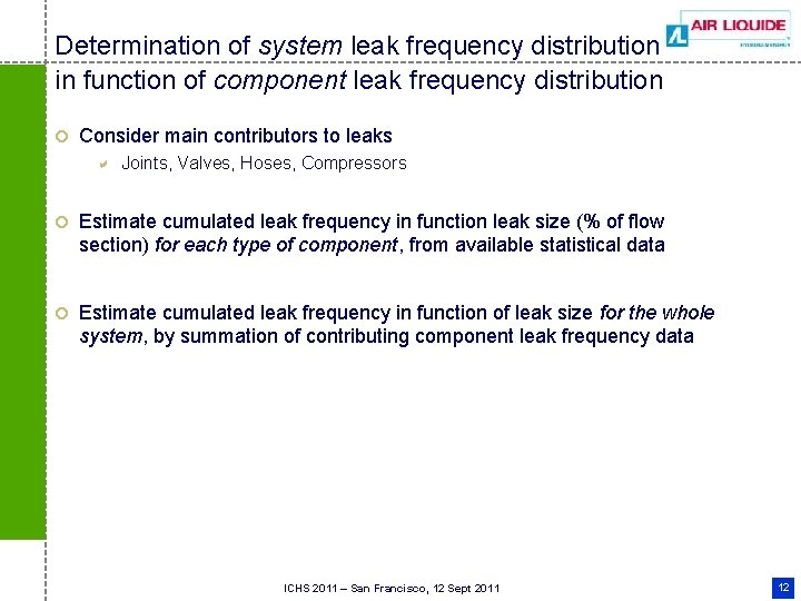 Determination of system leak frequency distribution in function of component leak frequency distribution ¢ Determination of system leak frequency distribution in function of component leak frequency distribution ¢