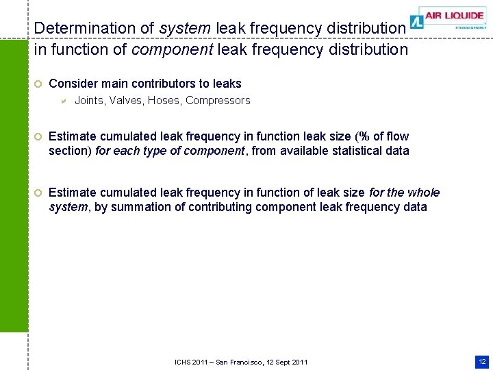 Determination of system leak frequency distribution in function of component leak frequency distribution ¢