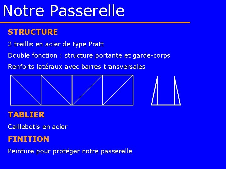 Notre Passerelle STRUCTURE 2 treillis en acier de type Pratt Double fonction : structure