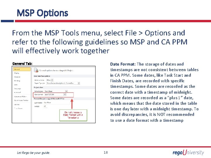 MSP Options From the MSP Tools menu, select File > Options and refer to