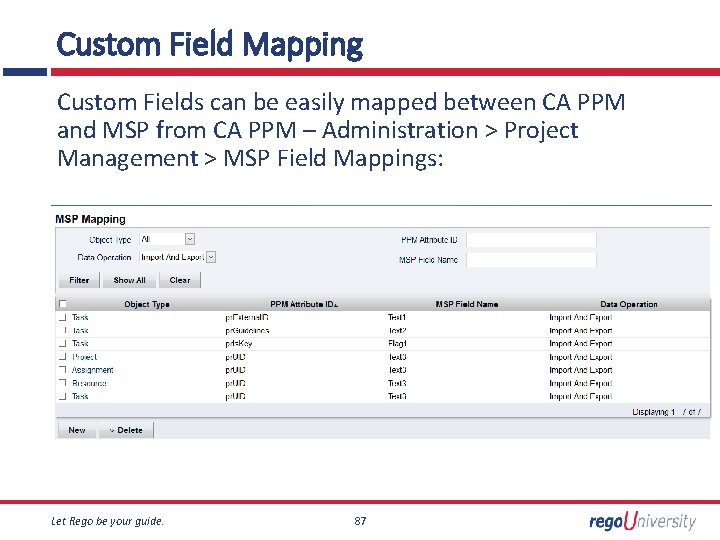 Custom Field Mapping Custom Fields can be easily mapped between CA PPM and MSP