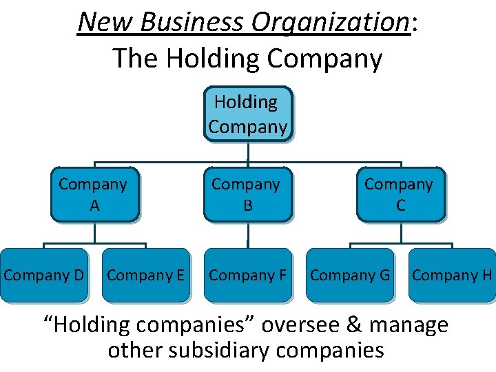 New Business Organization: The Holding Company A Company D Company E Company B Company