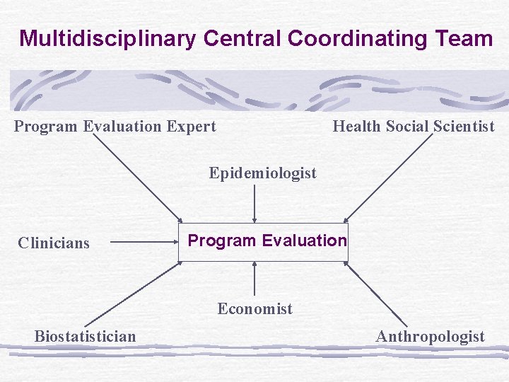 Multidisciplinary Central Coordinating Team Program Evaluation Expert Health Social Scientist Epidemiologist Clinicians Program Evaluation