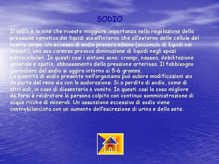 SODIO Il sodio è lo ione che riveste maggiore importanza nella regolazione della pressione