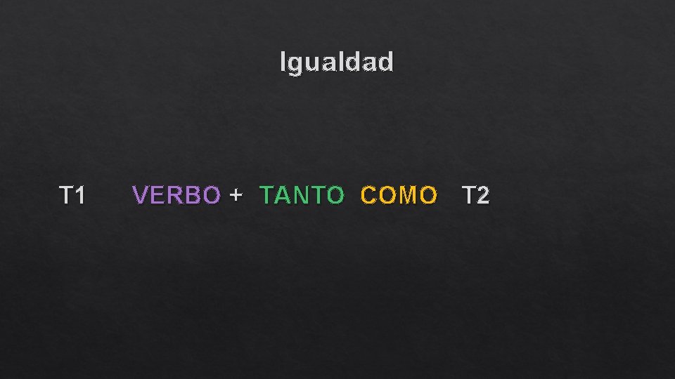 Igualdad T 1 VERBO + TANTO COMO T 2 