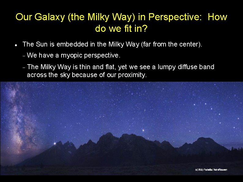 Our Galaxy (the Milky Way) in Perspective: How do we fit in? The Sun