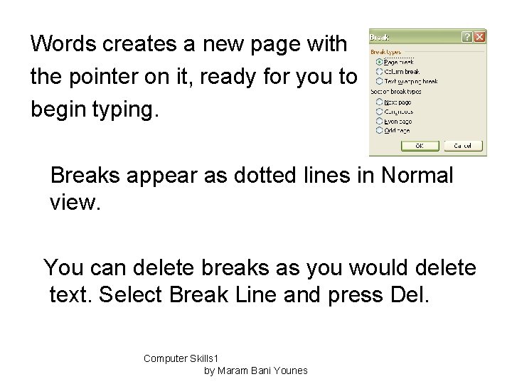Words creates a new page with the pointer on it, ready for you to