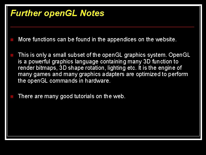 Further open. GL Notes n More functions can be found in the appendices on Further open. GL Notes n More functions can be found in the appendices on