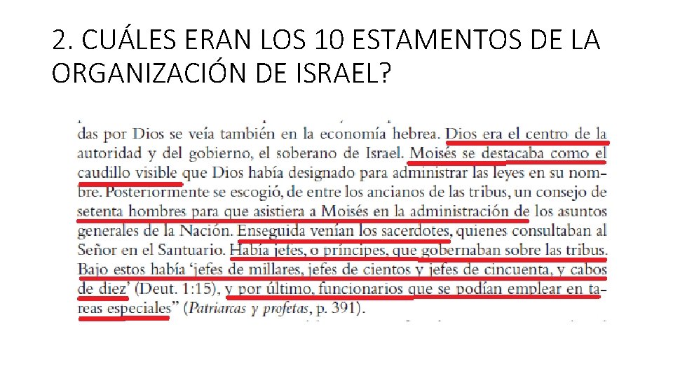 2. CUÁLES ERAN LOS 10 ESTAMENTOS DE LA ORGANIZACIÓN DE ISRAEL? 