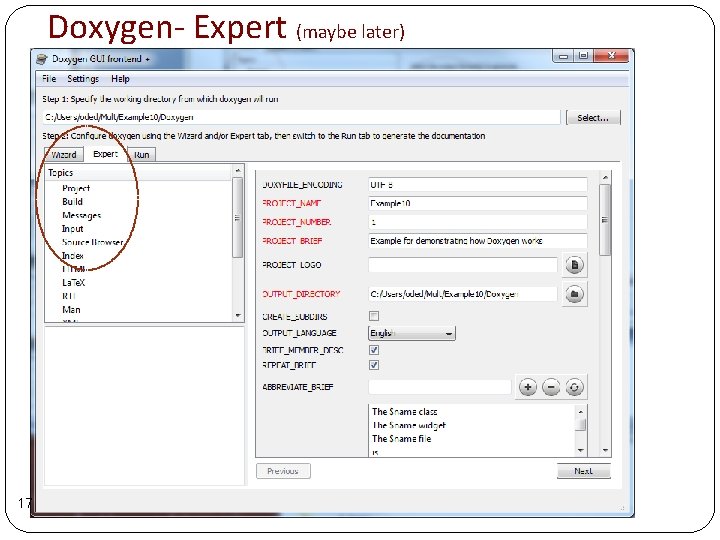Doxygen- Expert (maybe later) 17 Doxygen- Expert (maybe later) 17