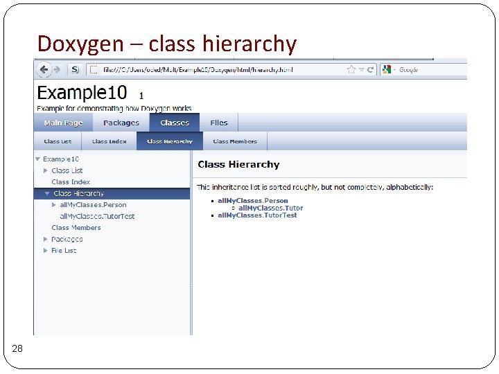 Doxygen – class hierarchy 28 Doxygen – class hierarchy 28