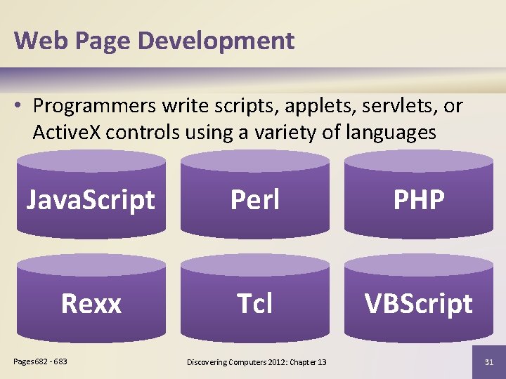 Web Page Development • Programmers write scripts, applets, servlets, or Active. X controls using Web Page Development • Programmers write scripts, applets, servlets, or Active. X controls using