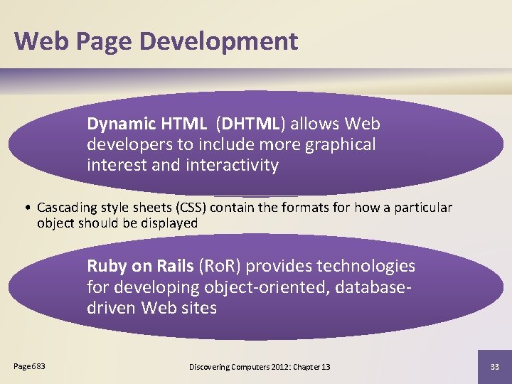 Web Page Development Dynamic HTML (DHTML) allows Web developers to include more graphical interest