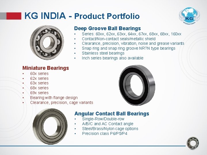 KG INDIA - Product Portfolio Deep Groove Ball Bearings • • • Series: 60 KG INDIA - Product Portfolio Deep Groove Ball Bearings • • • Series: 60