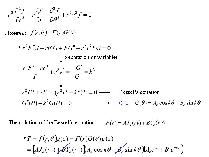 Assume: Separation of variables Bessel’s equation OK, The solution of the Bessel’s equation: 