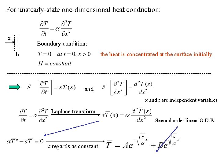 For unsteady-state one-dimensional heat conduction: x Boundary condition: the heat is concentrated at the