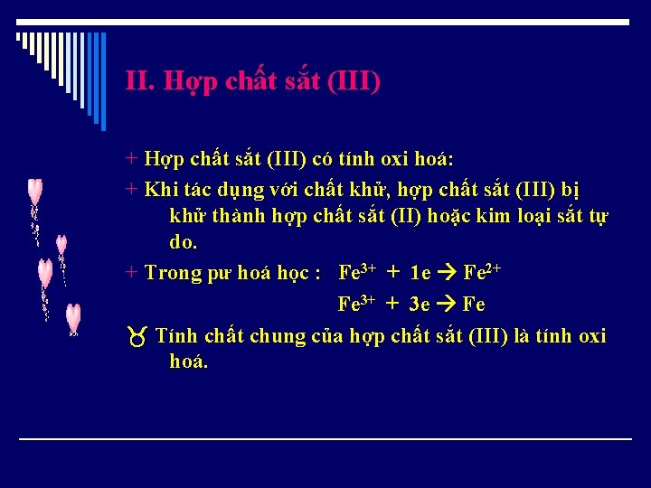 II. Hợp chất sắt (III) + Hợp chất sắt (III) có tính oxi hoá:
