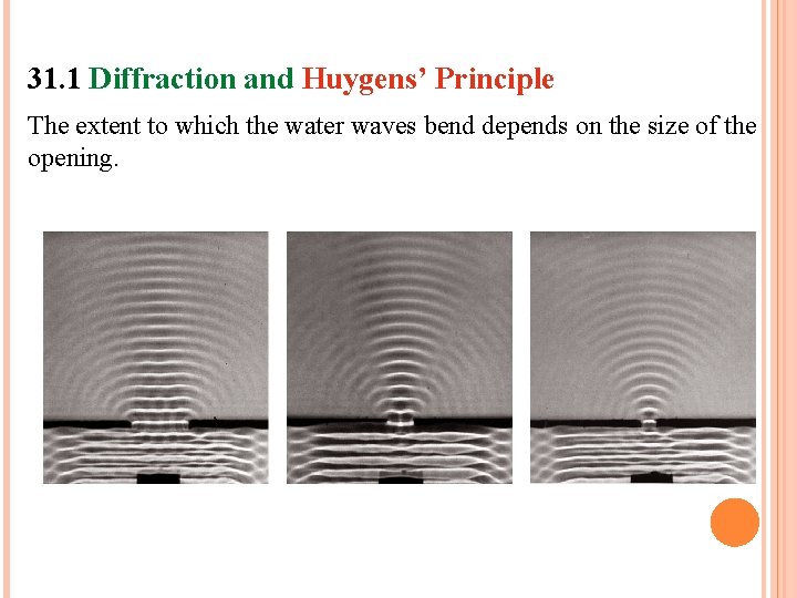 31. 1 Diffraction and Huygens’ Principle The extent to which the water waves bend