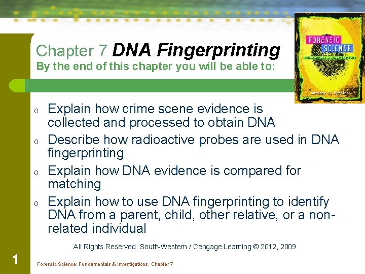 Chapter 7 DNA Fingerprinting By the end of this chapter you will be able