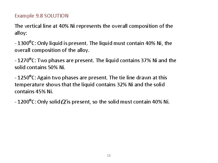 Example 9. 8 SOLUTION The vertical line at 40% Ni represents the overall composition
