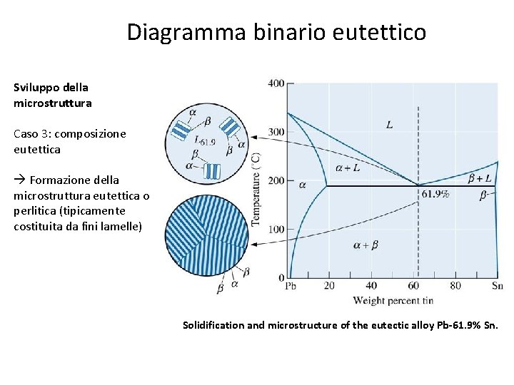 Diagramma binario eutettico Sviluppo della microstruttura Caso 3: composizione eutettica Formazione della microstruttura eutettica