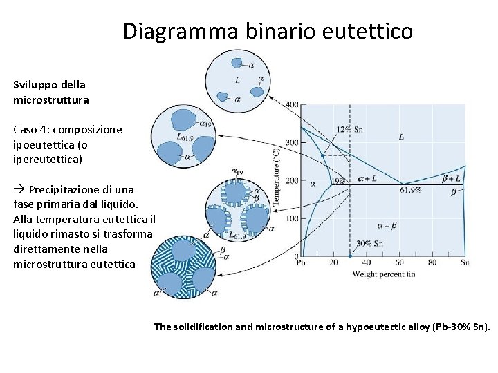 Diagramma binario eutettico Sviluppo della microstruttura Caso 4: composizione ipoeutettica (o ipereutettica) Precipitazione di