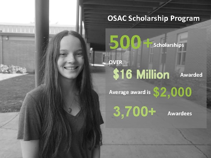 OSAC Scholarship Program 500+ Scholarships OVER $16 Million Awarded Average award is $2, 000