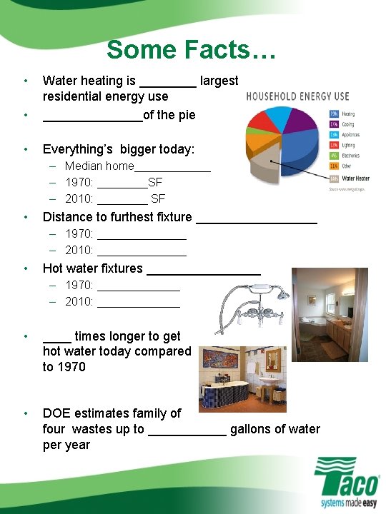 Some Facts… • • Water heating is ____ largest residential energy use _______of the