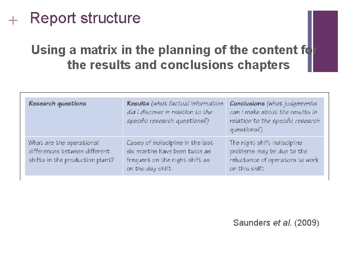 Slide 14. 26 + Report structure Using a matrix in the planning of the