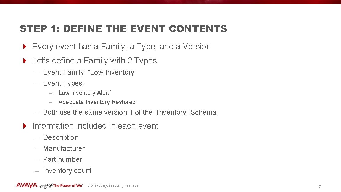 STEP 1: DEFINE THE EVENT CONTENTS 4 Every event has a Family, a Type,