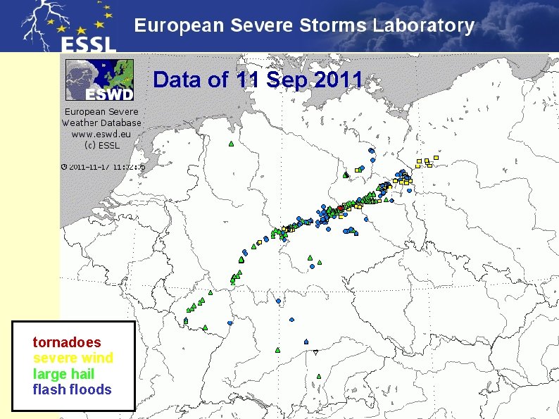 Data of 11 Sep 2011 tornadoes severe wind large hail flash floods 