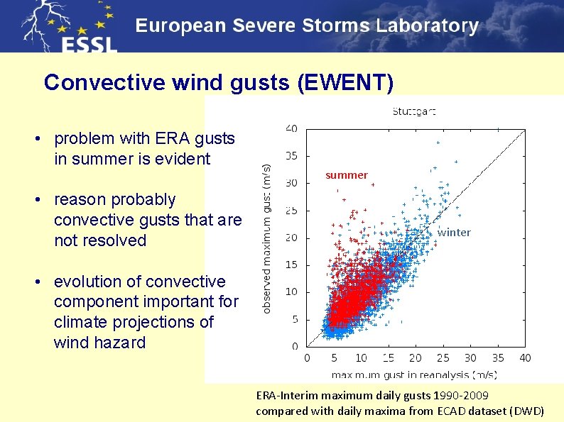 Convective wind gusts (EWENT) • problem with ERA gusts in summer is evident •
