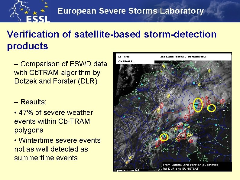 Verification of satellite-based storm-detection products – Comparison of ESWD data with Cb. TRAM algorithm