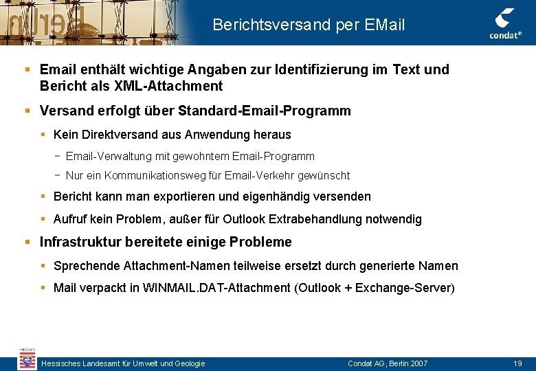 Berichtsversand per EMail § Email enthält wichtige Angaben zur Identifizierung im Text und Bericht