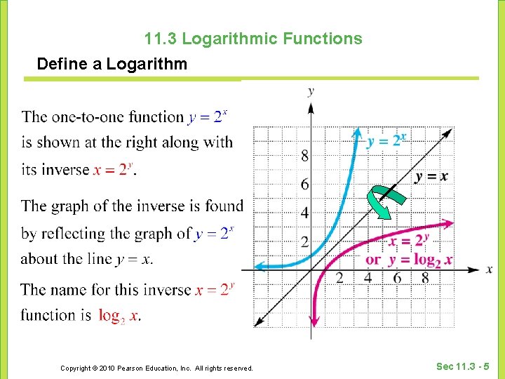 11. 3 Logarithmic Functions Define a Logarithm Copyright © 2010 Pearson Education, Inc. All