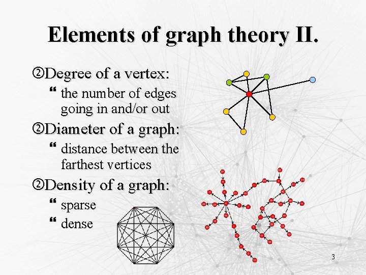 Elements of graph theory II. Degree of a vertex: } the number of edges