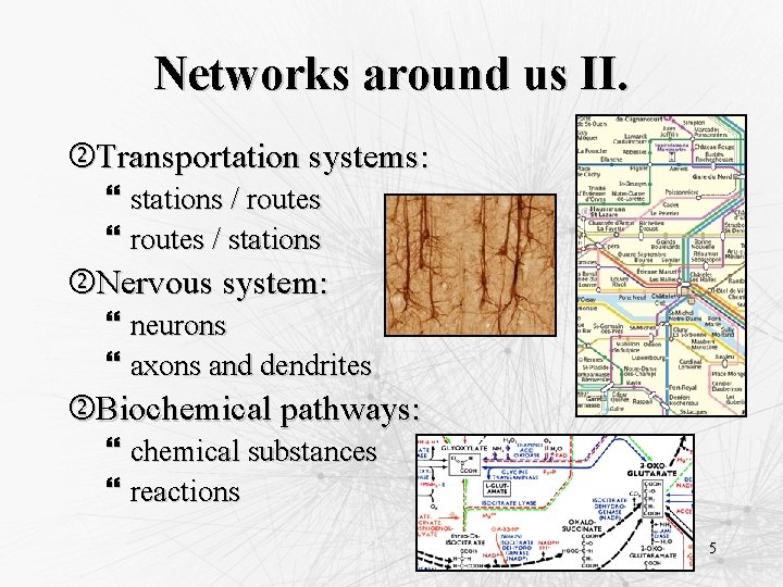Networks around us II. Transportation systems: } stations / routes } routes / stations