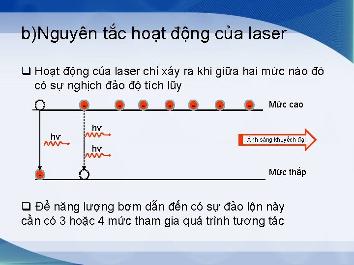 b)Nguyên tắc hoạt động của laser q Hoạt động của laser chỉ xảy ra