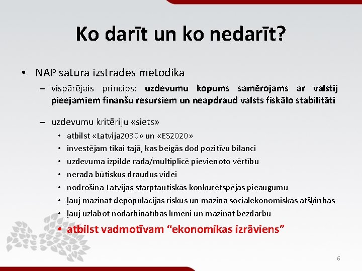 Ko darīt un ko nedarīt? • NAP satura izstrādes metodika – vispārējais princips: uzdevumu Ko darīt un ko nedarīt? • NAP satura izstrādes metodika – vispārējais princips: uzdevumu