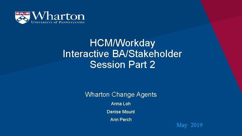 HCM/Workday Interactive BA/Stakeholder Session Part 2 Wharton Change Agents Anna Loh Denise Mount Ann